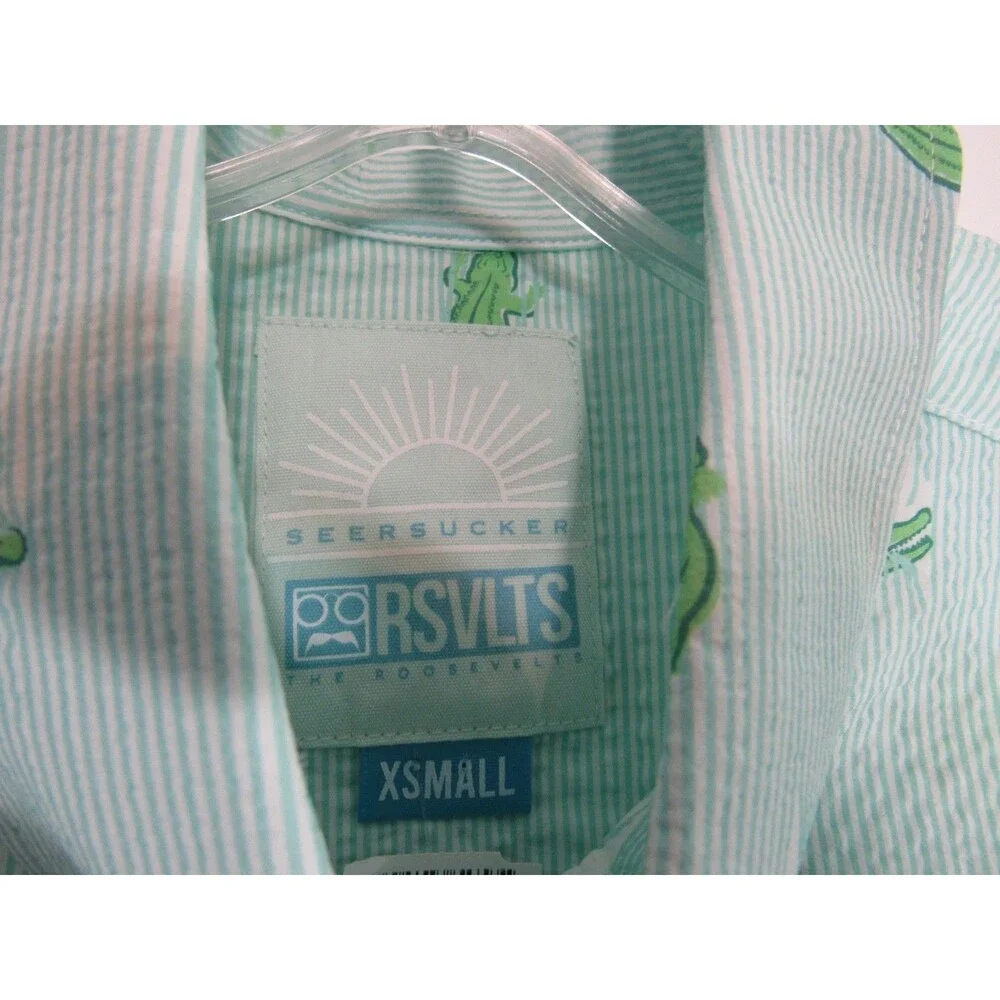 RSVLTS Alligator Green Striped Seersucker Short Sleeve Button Down Shirt XS NWT